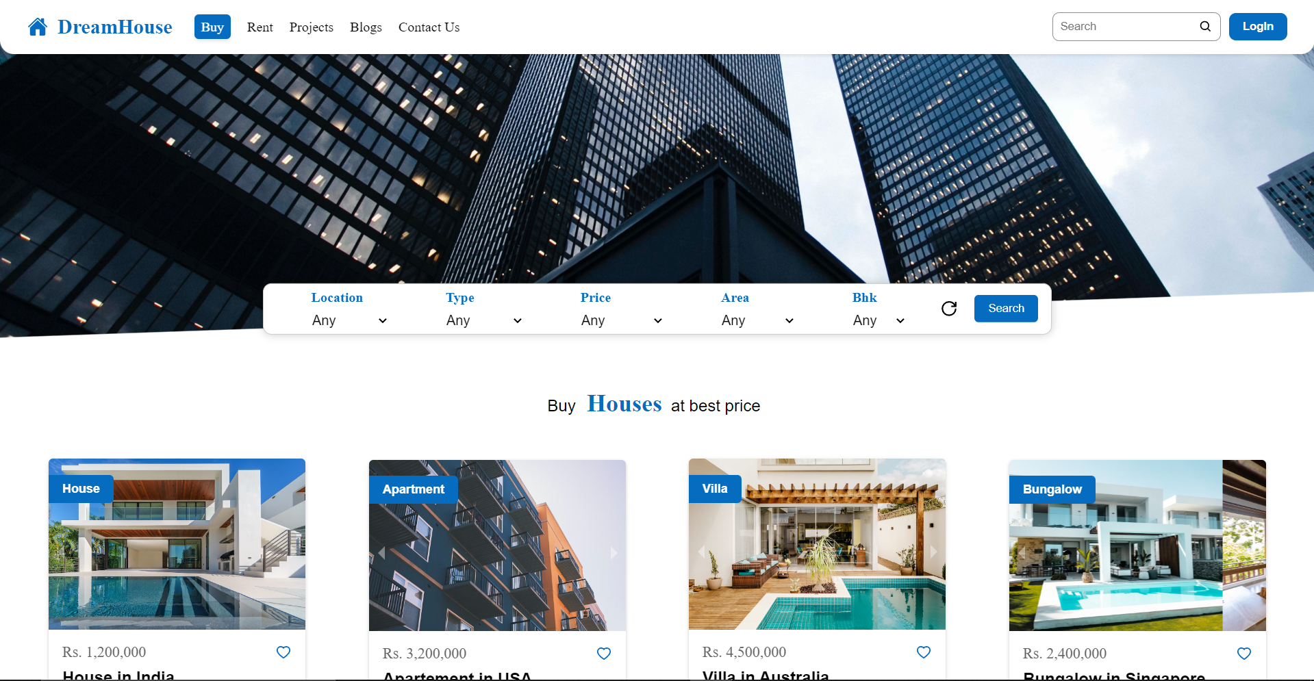 Home page of real estate project