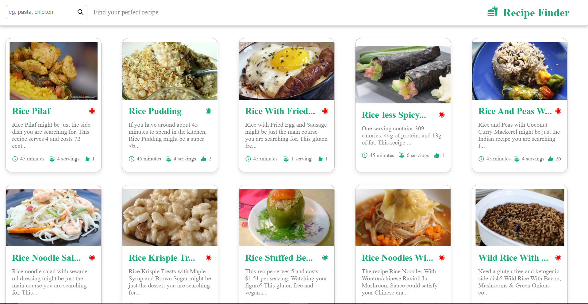 Recipe finder home page
