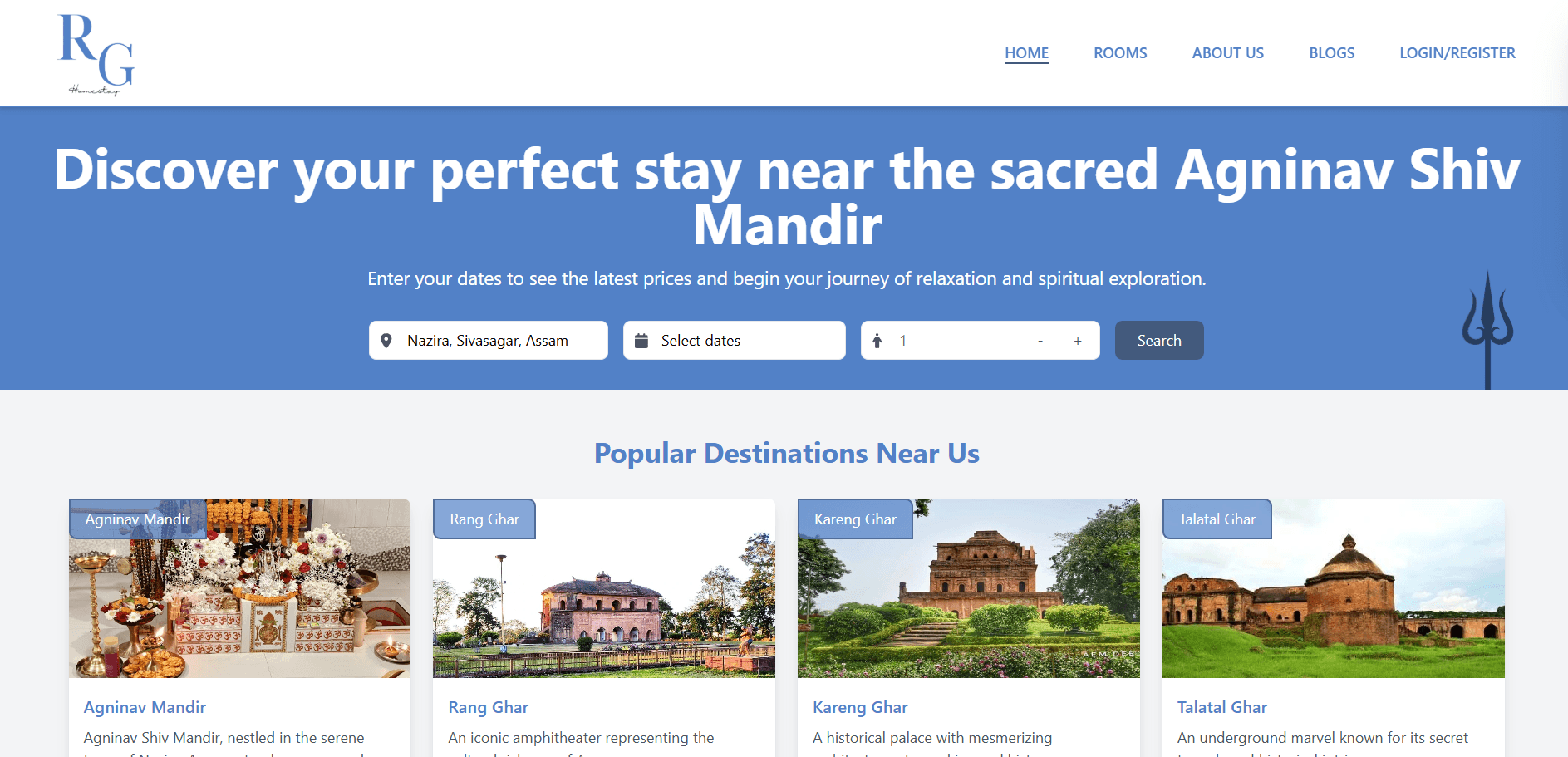 RG Homestay Home page
