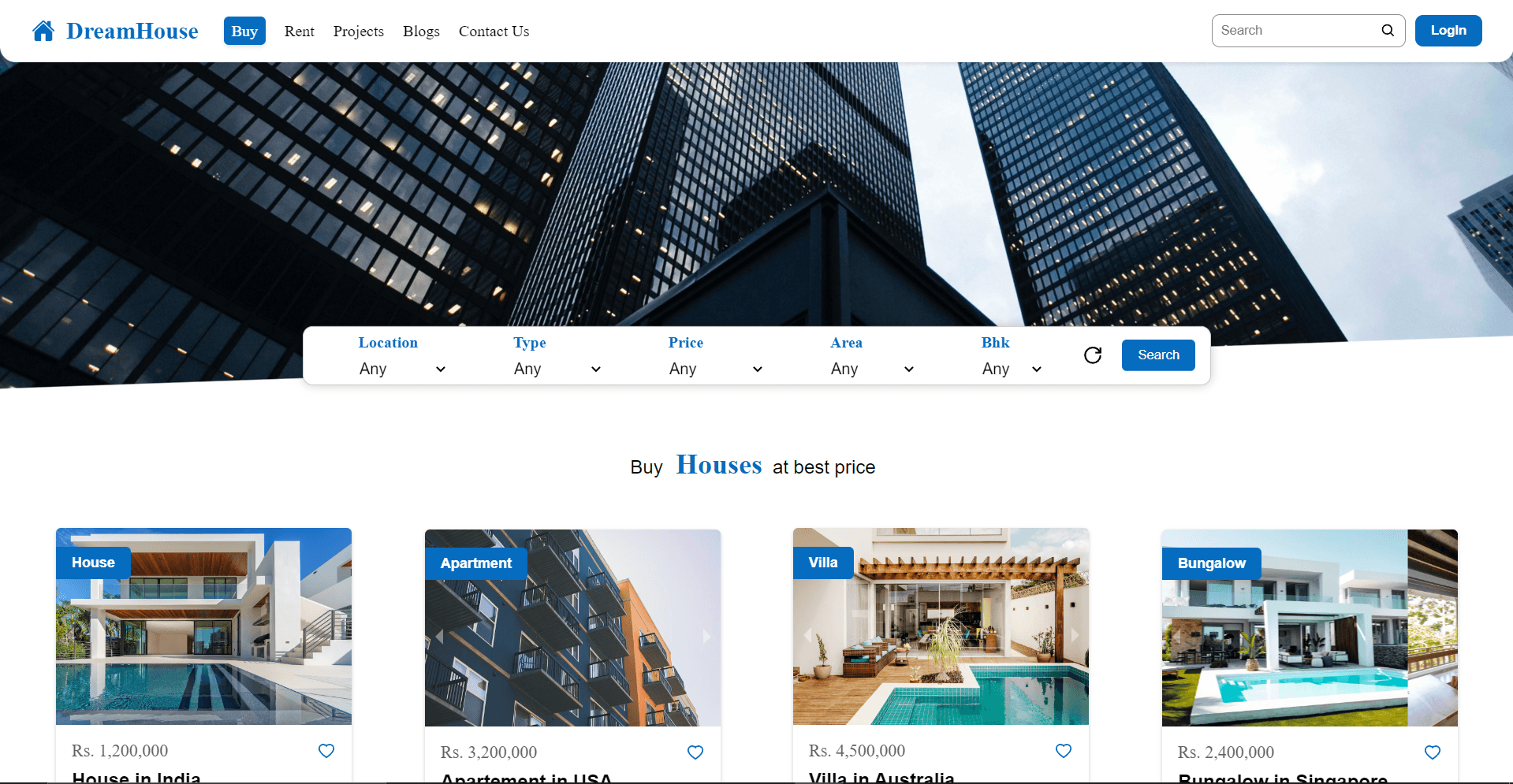 Home page of real estate project