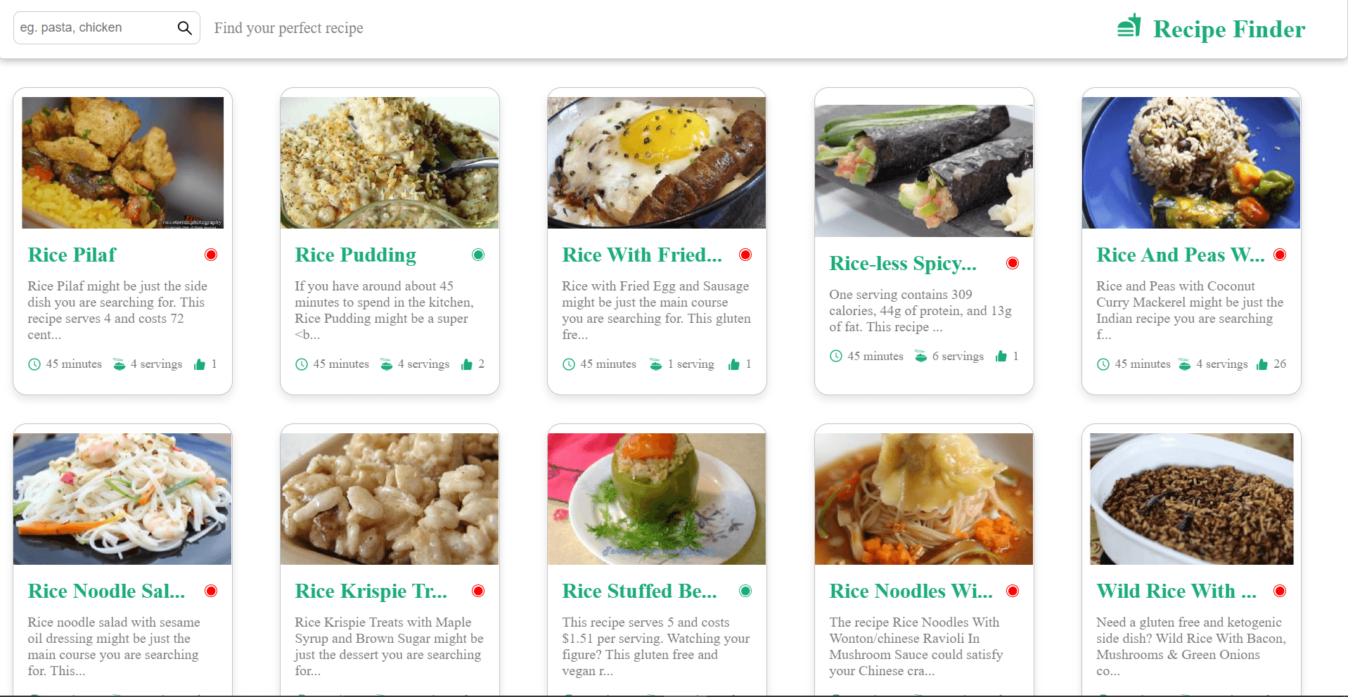 Recipe finder home page
